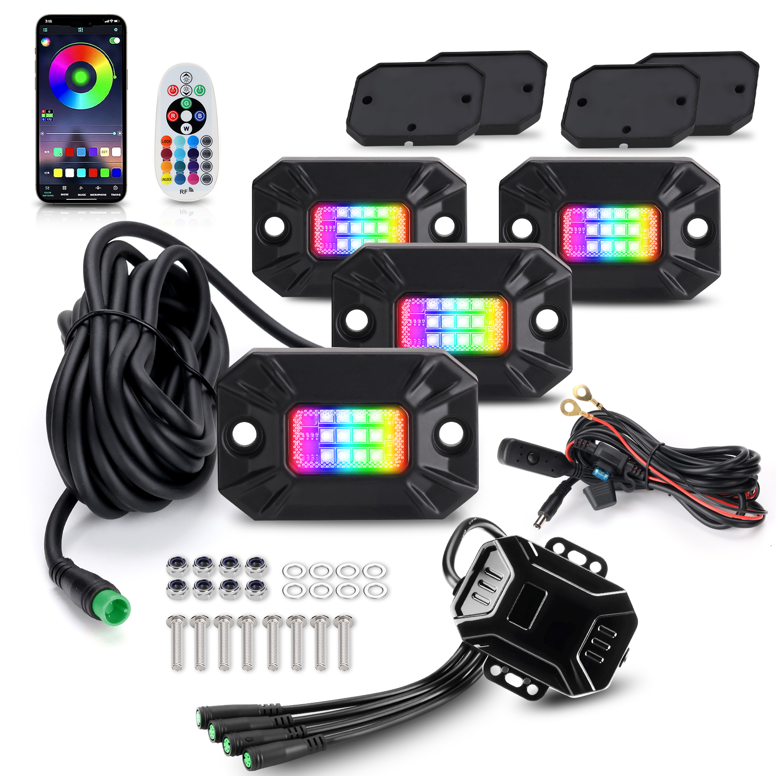 PL-S9 Super Sport RGB LED Rock Light 4 POD Kits App & Remote