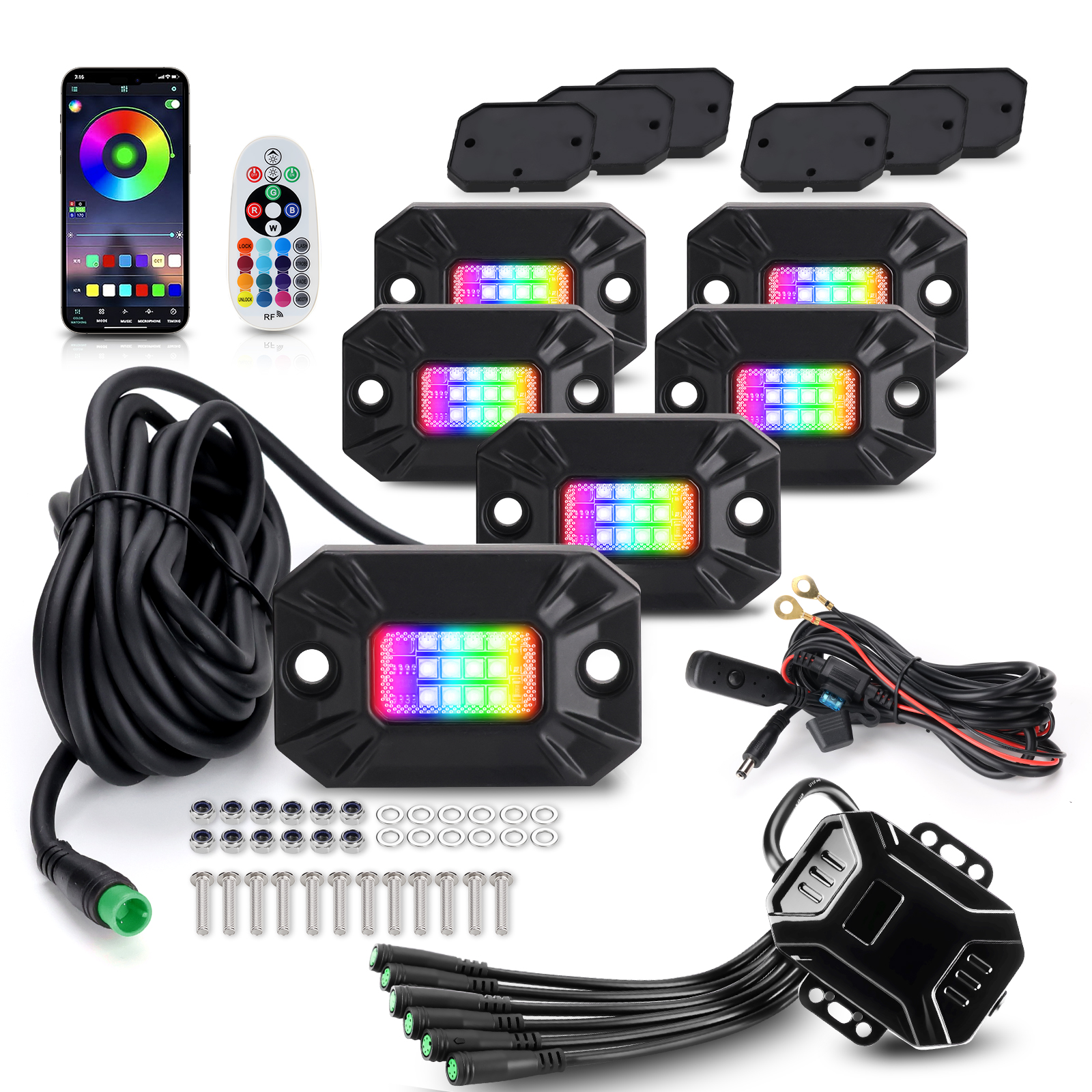 PL-S9 Super Sport RGB LED Rock Light 6 POD Kits App & Remote