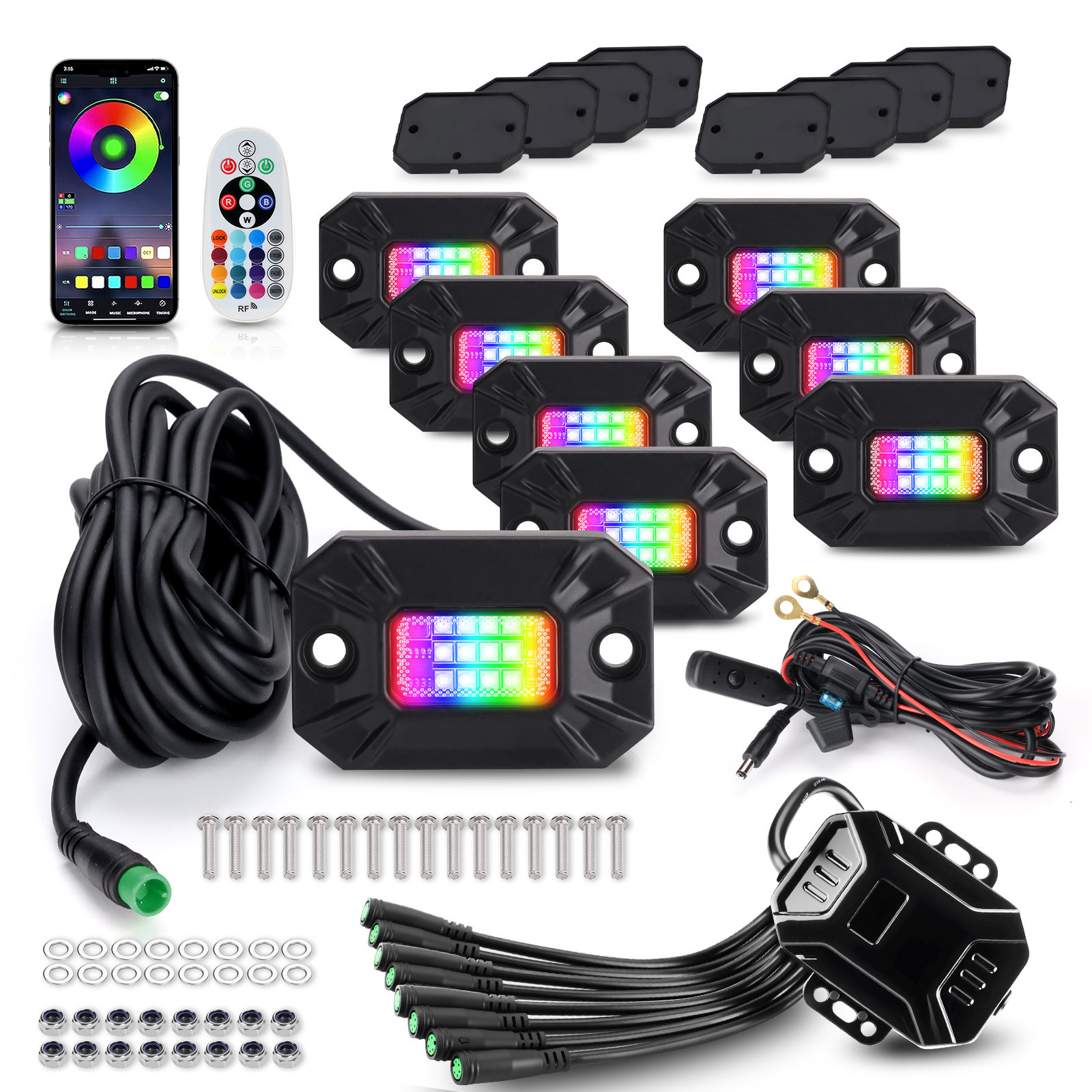 PL-S9 Super Sport RGB LED Rock Light 8 POD Kits App & Remote