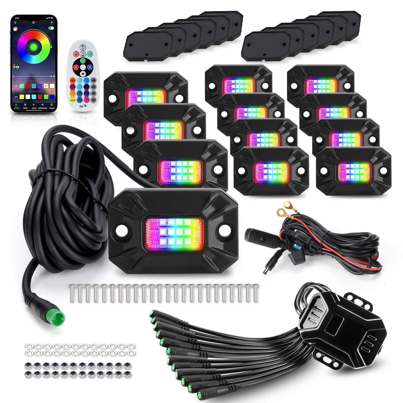 PL-S9 Super Sport RGB LED Rock Light 12 POD Kits App & Remote